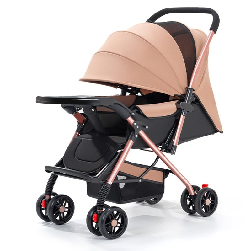 Two-way Foldable Lightweight Baby Stroller with Tray - Khaki