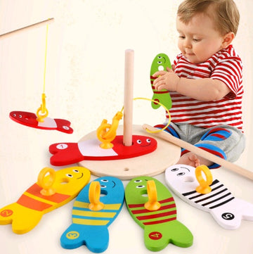 Wooden Educational Fishing and Ring Toss Toy for Toddlers