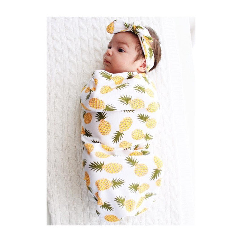 Cotton Cocoon Baby Sleeping Bag with Headband - Cartoon Style