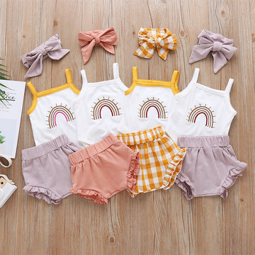 Baby Girl 3-Piece Sling Romper & Plaid Shorts Set