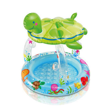 Turtle Inflatable Baby Pool with Cover - 102x107cm