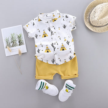 Kids 2-Piece Short Sleeve Cotton Shirt and Shorts Set