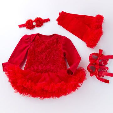 Baby Girl Long Sleeve Floral Romper Dress Set - Cotton Mesh 0-24M