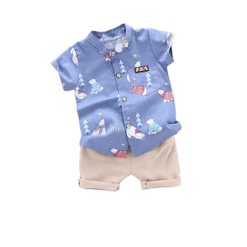 Boys Summer 2-Piece Short Sleeve Pants Set - Korean Style