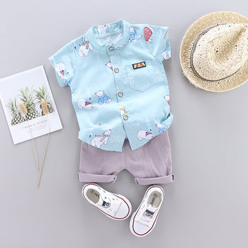 Boys Summer 2-Piece Short Sleeve Pants Set - Korean Style