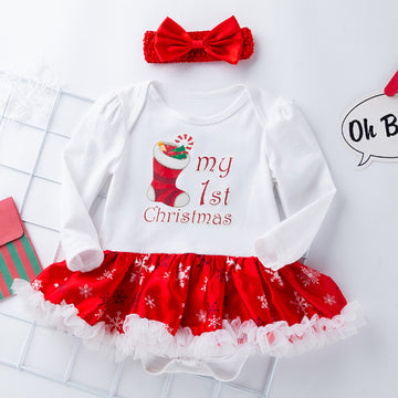 Baby Girls' Long Sleeve Cotton Romper Dress - Princess Style