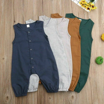 Newborn Baby Short Sleeve Cotton Romper - Summer Check Playsuit
