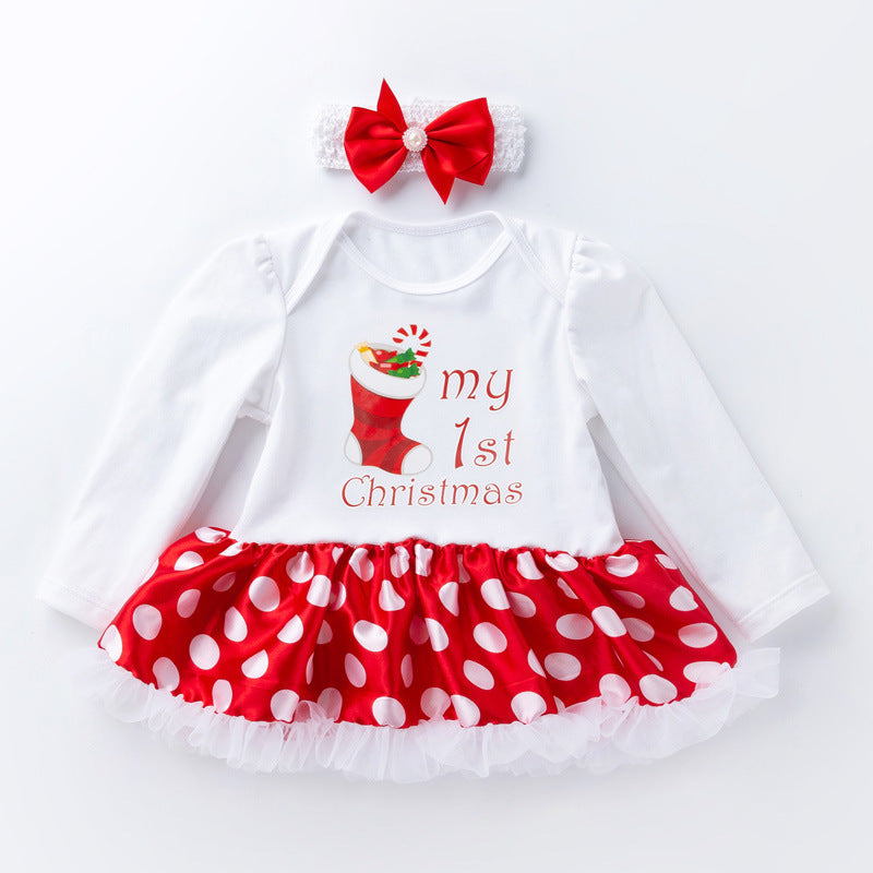 Baby Girls' Long Sleeve Cotton Romper Dress - Princess Style