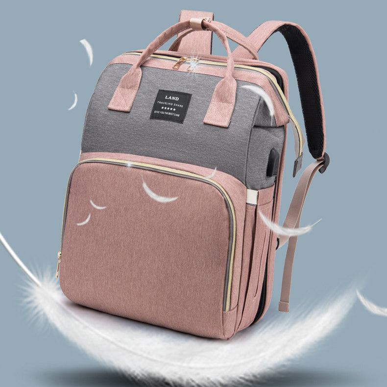 Diaper Bag Backpack with Foldable Crib - Insulated Oxford Cloth