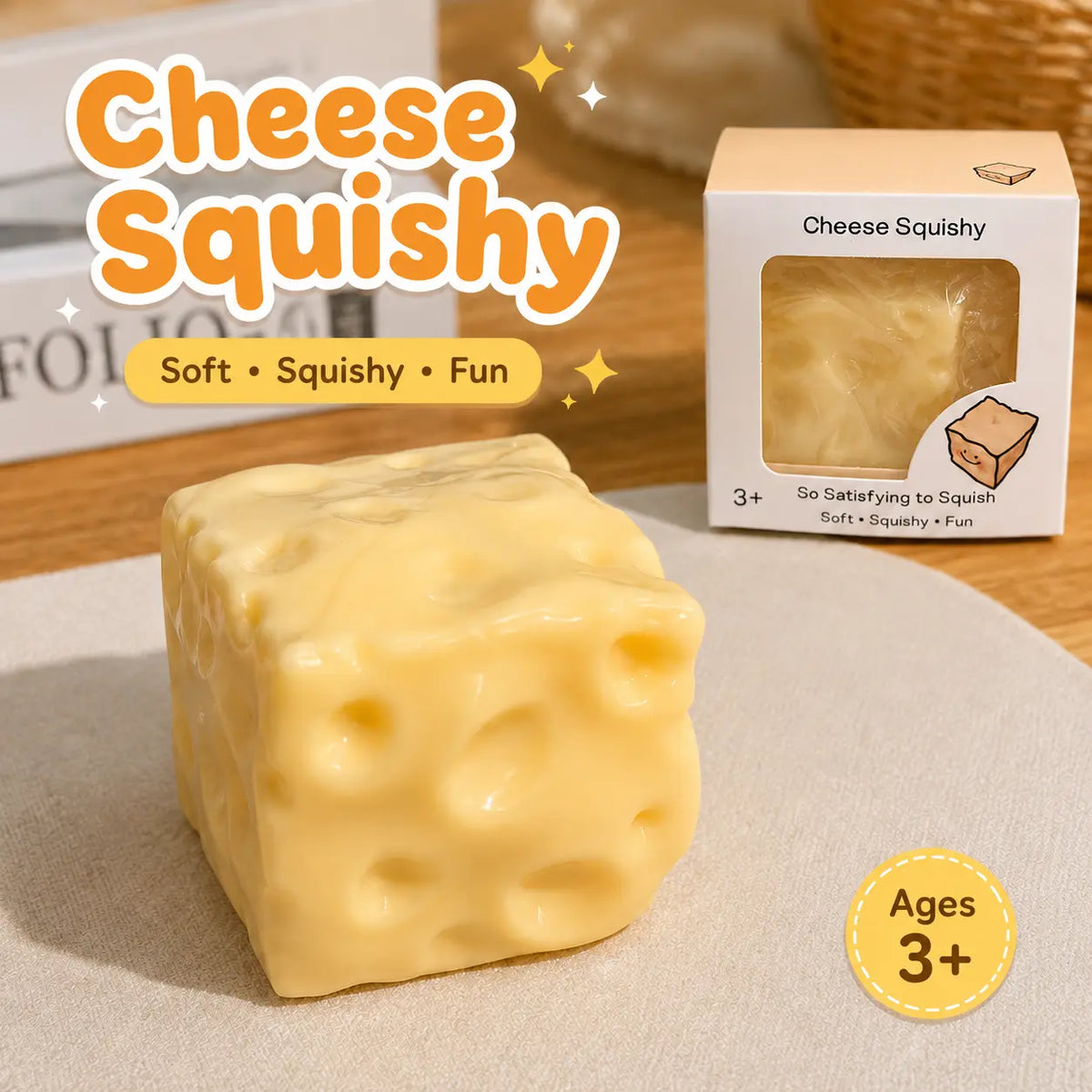  Cheese-Cube Squishy Toy - slow-rise squeeze toy
