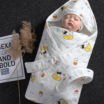 Newborn Hooded Baby Bath Towel - Pure Cotton Gauze 90x90cm