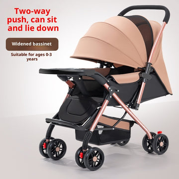 Two-way Foldable Lightweight Baby Stroller with Tray - Khaki