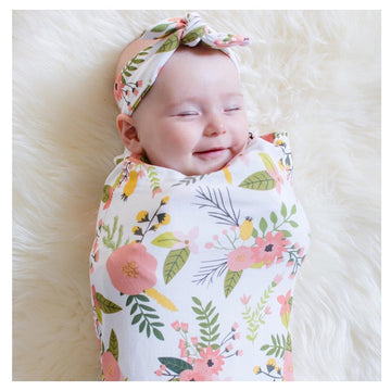 Cotton Cocoon Baby Sleeping Bag with Headband - Cartoon Style