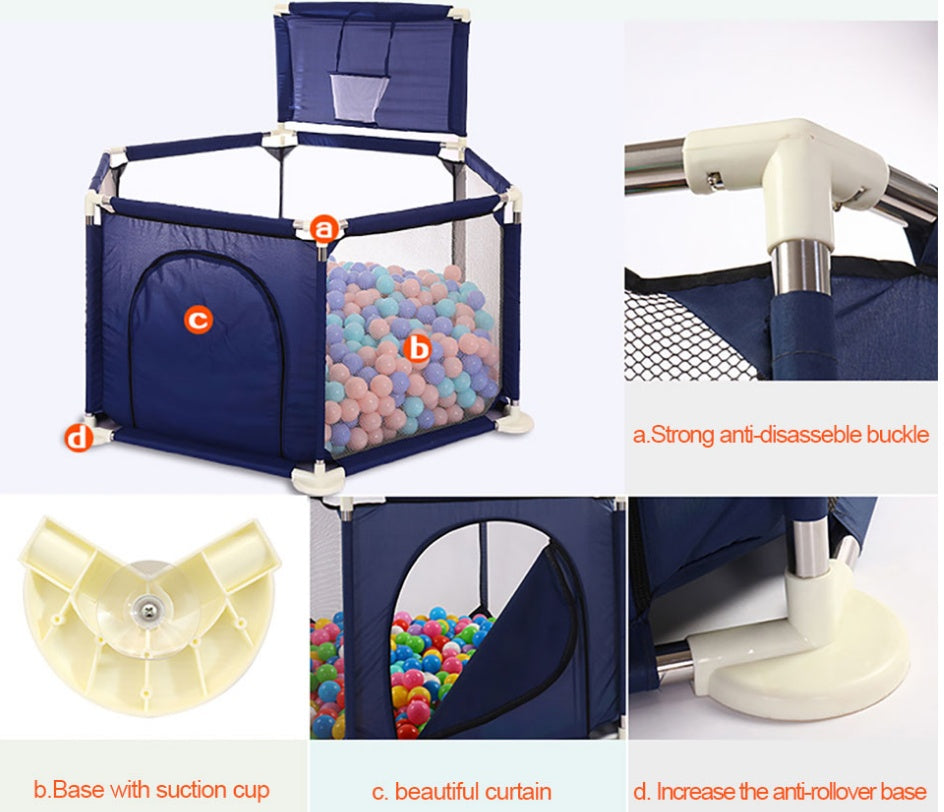 Baby Portable Playpen - Hexagon Safety Play Yard with Mesh
