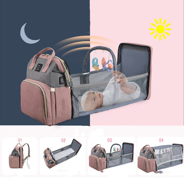 Diaper Bag Backpack with Foldable Crib - Insulated Oxford Cloth