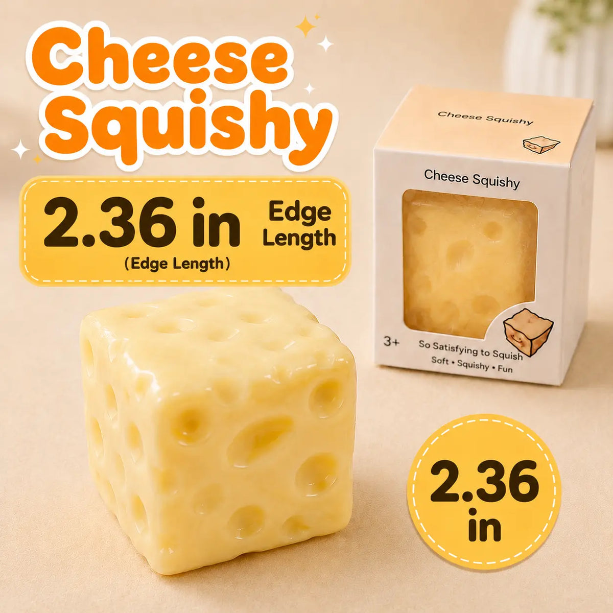  Cheese-Cube Squishy Toy - slow-rise squeeze toy